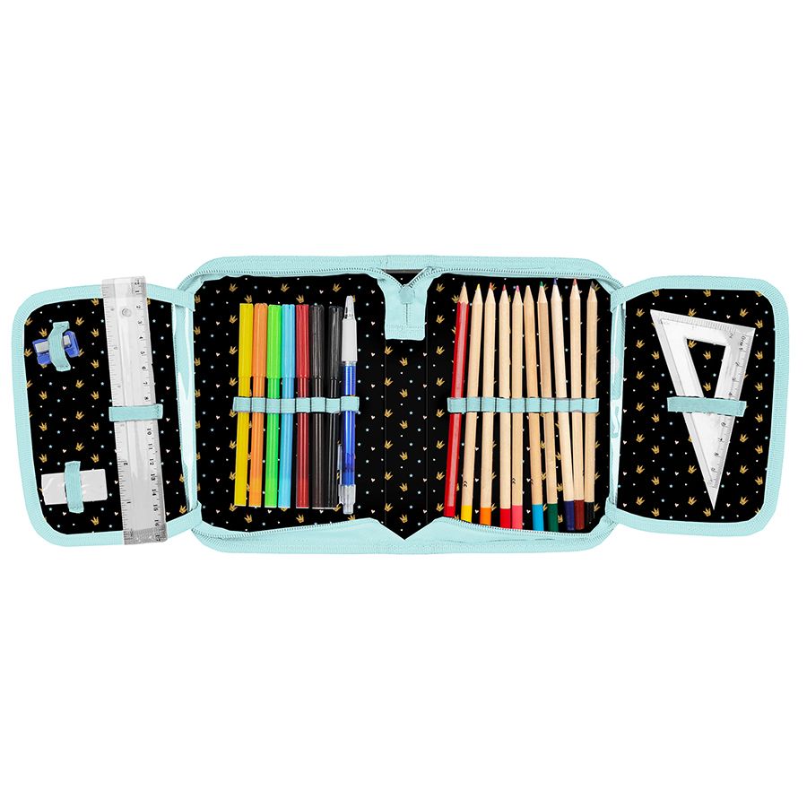 Piórnik jednokomorowy z dwoma klapkami z wyposażeniem - PANDA