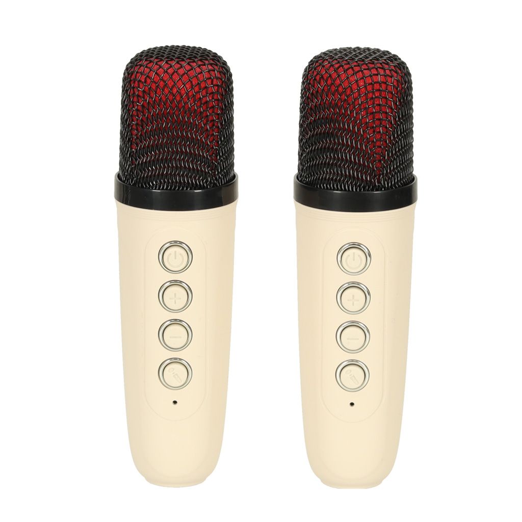 Głośnik do karaoke USB Bluetooth 2 mikrofon kremow