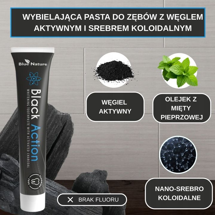 Wybielająca pasta do zębów z węglem aktywnym i srebrem koloidalnym