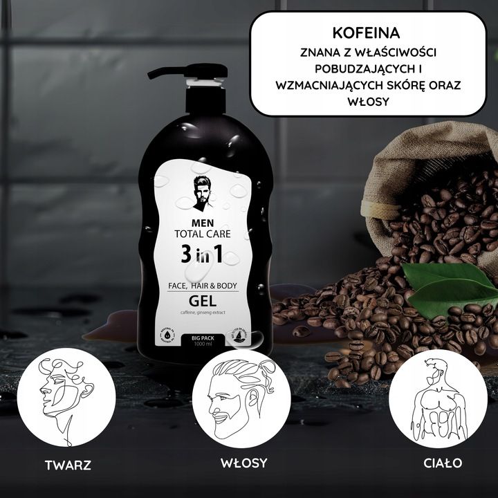 Żel do mycia twarzy, ciała i włosów 3 w 1 MEN TOTAL CARE 