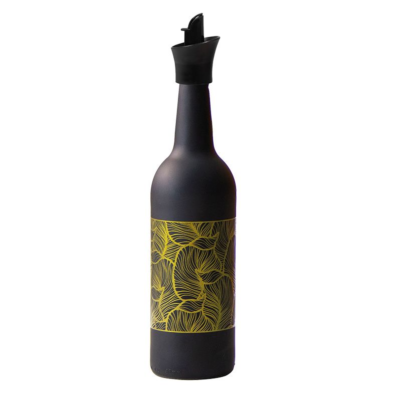 Butelka na oliwę czarna matowa 750 ml - złote liście