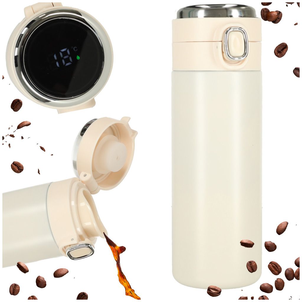 Kubek termiczny z ustnikiem termos LED 420ml beżow