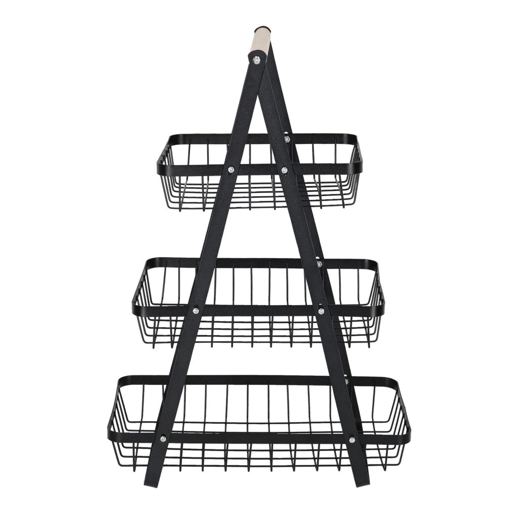 Kosz na owoce trzypoziomowy piętrowy metal drewno