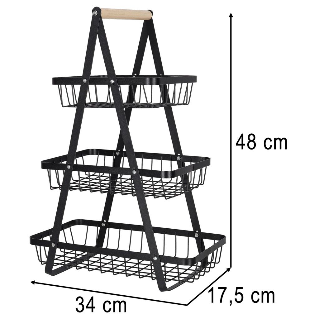 Kosz na owoce trzypoziomowy piętrowy metal drewno