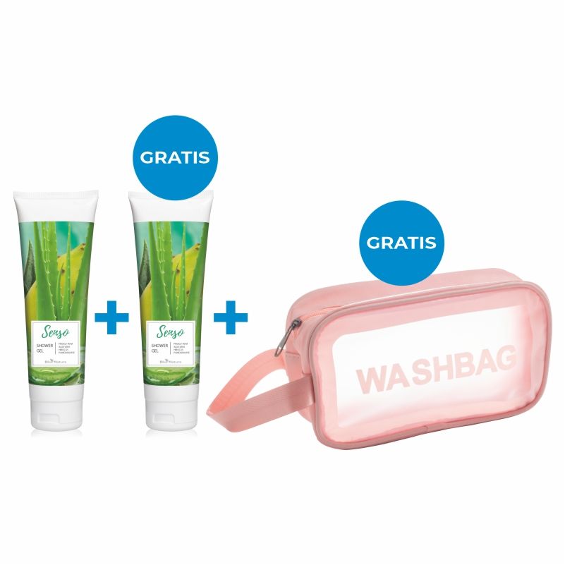 2 szt. Łagodzący żel pod prysznic Senso + Kosmetyczka WASHBAG