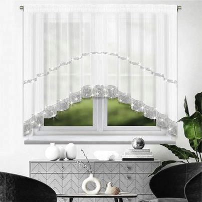 Biała firana woal z cyrkoniami w łuk na taśmie 400x150cm 