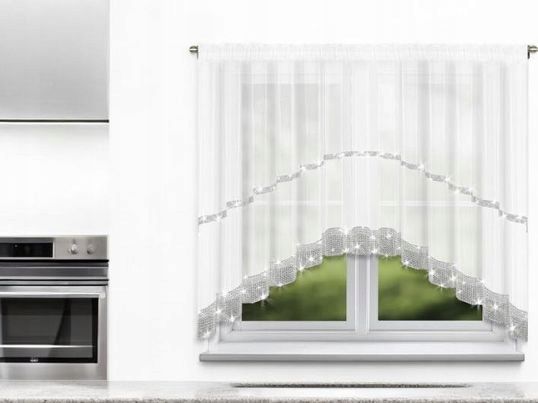 Biała firana woal z cyrkoniami w łuk na taśmie 400x150cm 