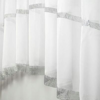 Biała firana woal z cyrkoniami w łuk na taśmie 400x150cm 