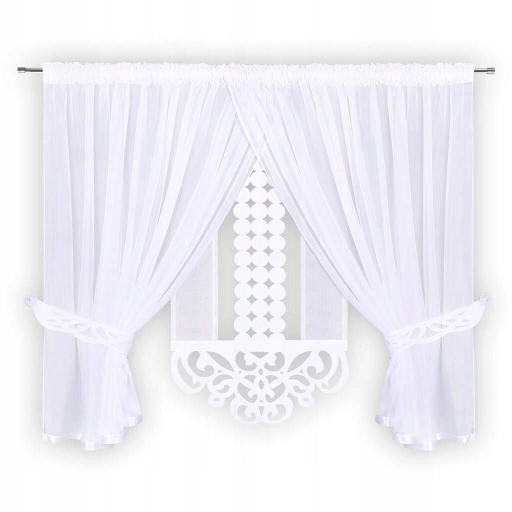 Zestaw: firana biała woal na taśmie 400x150cm i panel dekoracyjny ażur 