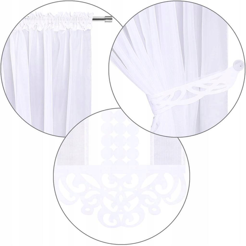 Zestaw: firana biała woal na taśmie 400x150cm i panel dekoracyjny ażur 