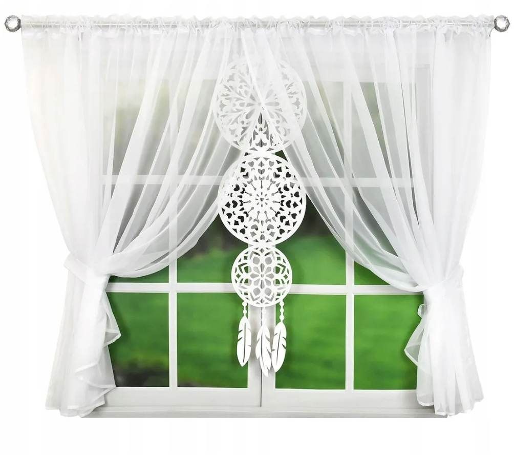 Zestaw: firana biała woal 400x150cm i panel dekoracyjny łapacz snów  
