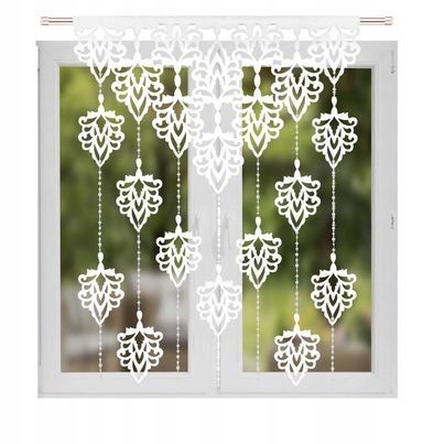 Panel okienny 100x150 biały z ażurowymi liśćmi i koralikami