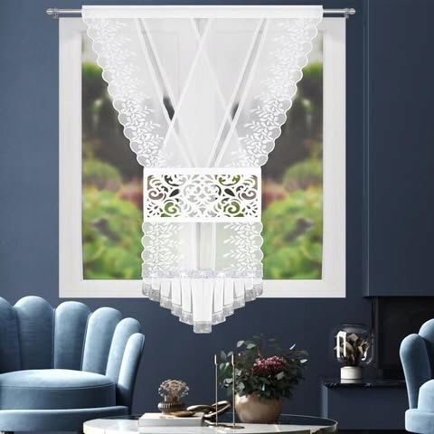Dekoracyjny panel okienny 120x180cm na taśmie ażur ze srebrnym haftem