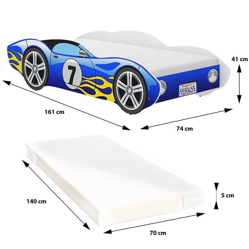 Łóżko dziecięce Wyścigówka niebieska 140 x 70 cm