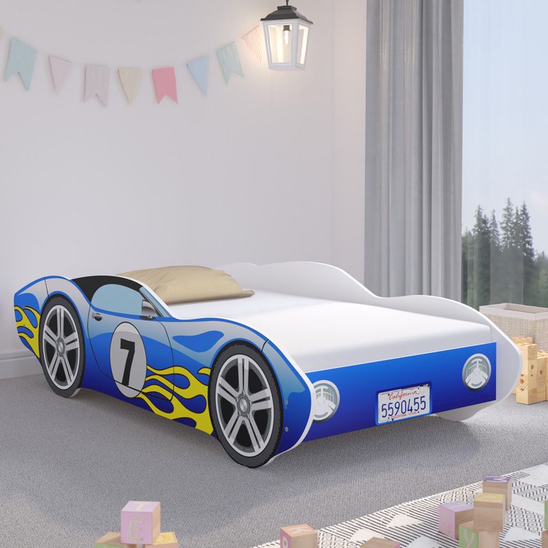 Łóżko dziecięce Wyścigówka niebieska 140 x 70 cm