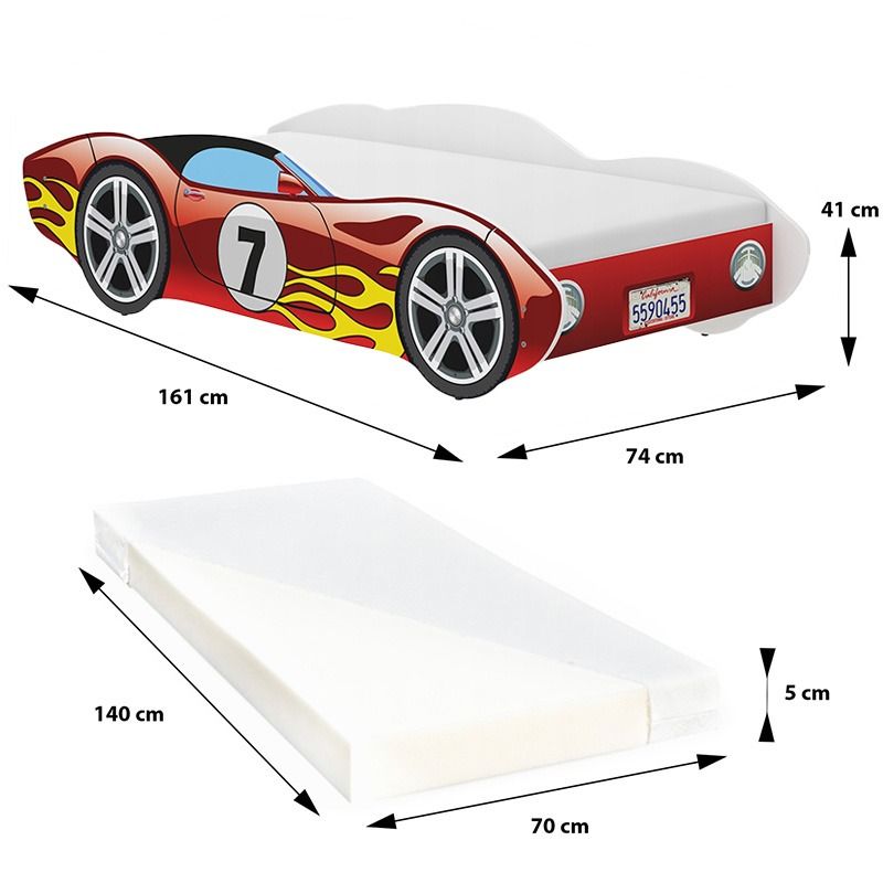 Łóżko dziecięce Wyścigówka czerwona 140 x 70 cm