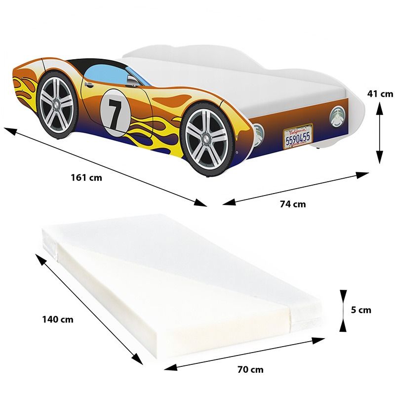 Łóżko dziecięce Wyścigówka żółto-brązowa 140 x 70 cm