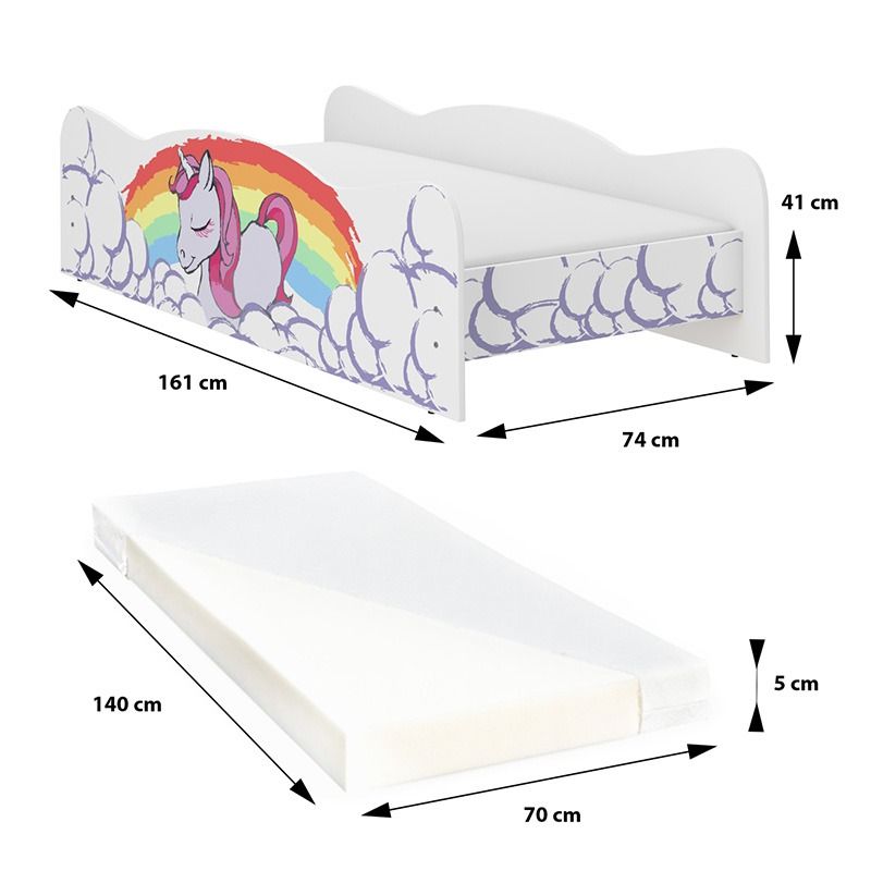 Łóżko dziecięce Jednorożec z tęczą 140 x 70 cm