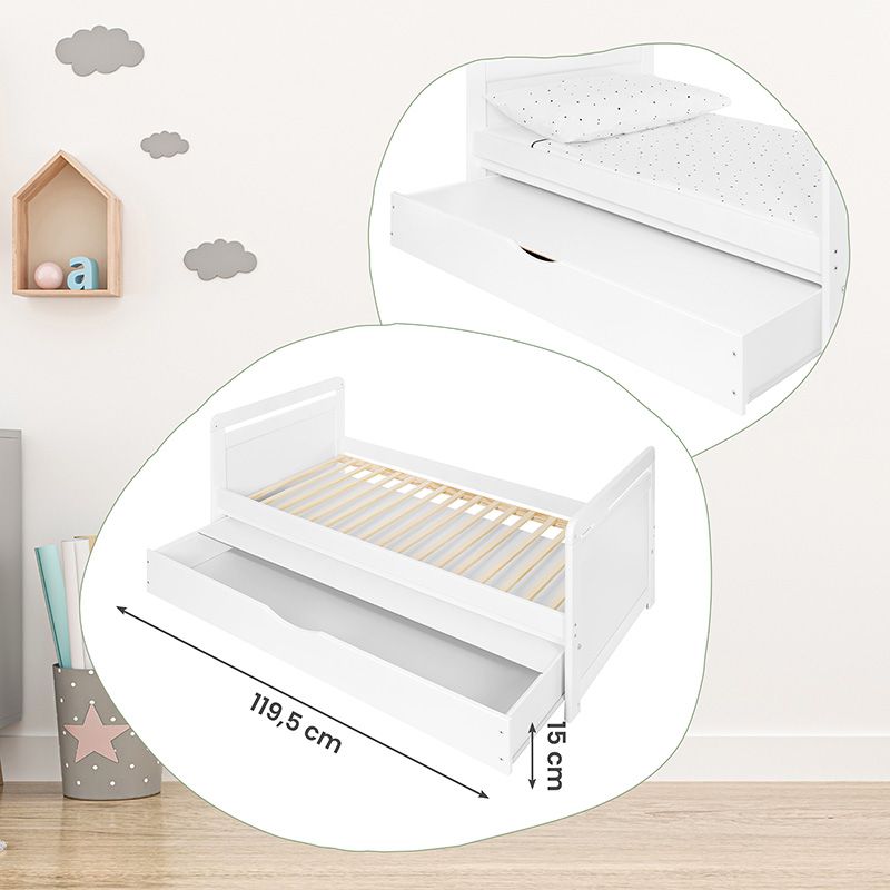 Łóżko dziecięce z szufladą i materacem 120x60 cm