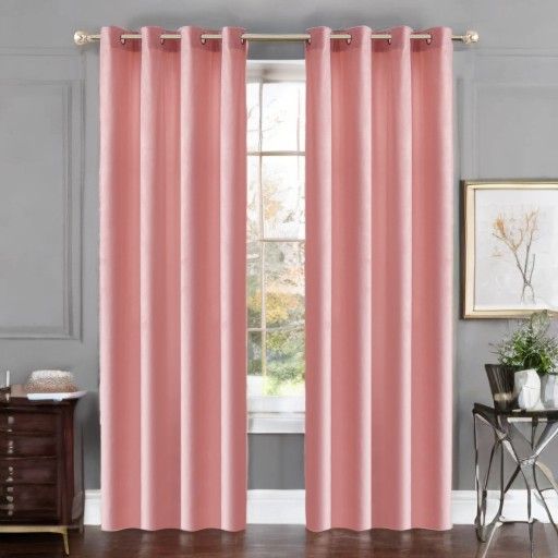 Zasłony Glamour z weluru na przelotkach 140x230 cm, 1 szt. - kolor pudrowy róż (1 szt.)