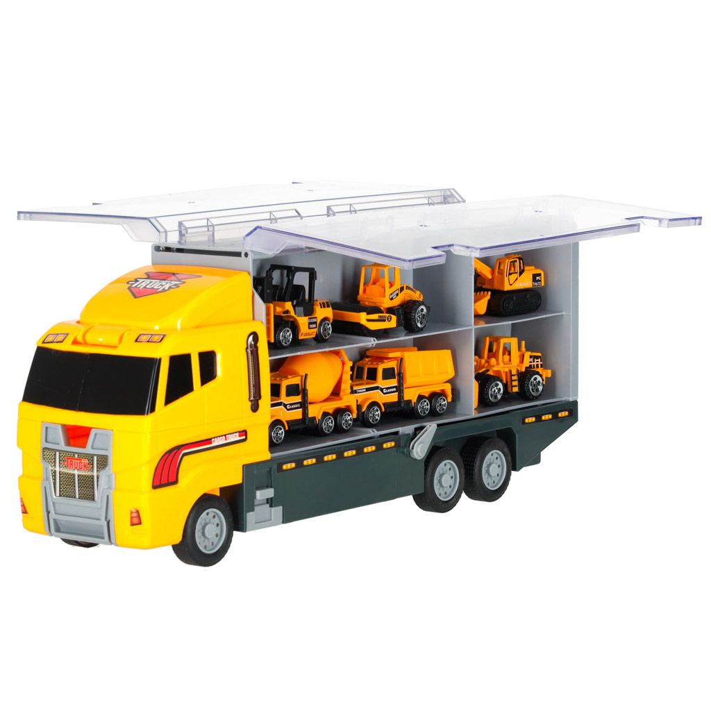 Ciężarówka TIR wyrzutnia + metalowe auta maszyny budowlane