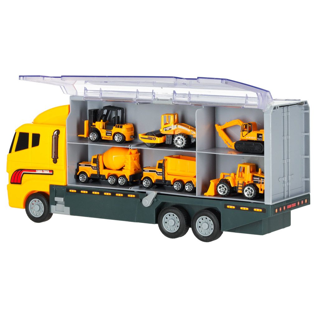 Ciężarówka TIR wyrzutnia + metalowe auta maszyny budowlane