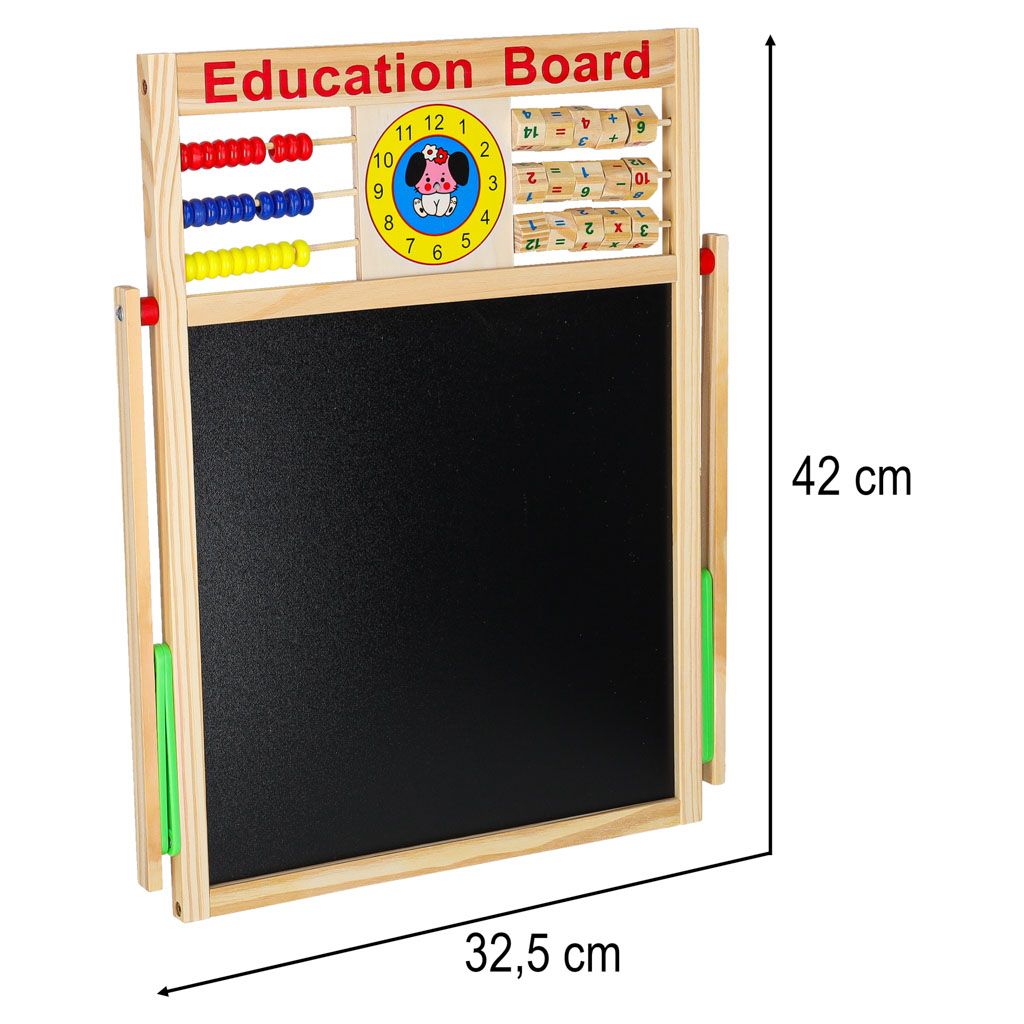 Dwustronna tablica magnetyczna i kredowa z liczydłem i zegarem 42x32,5cm