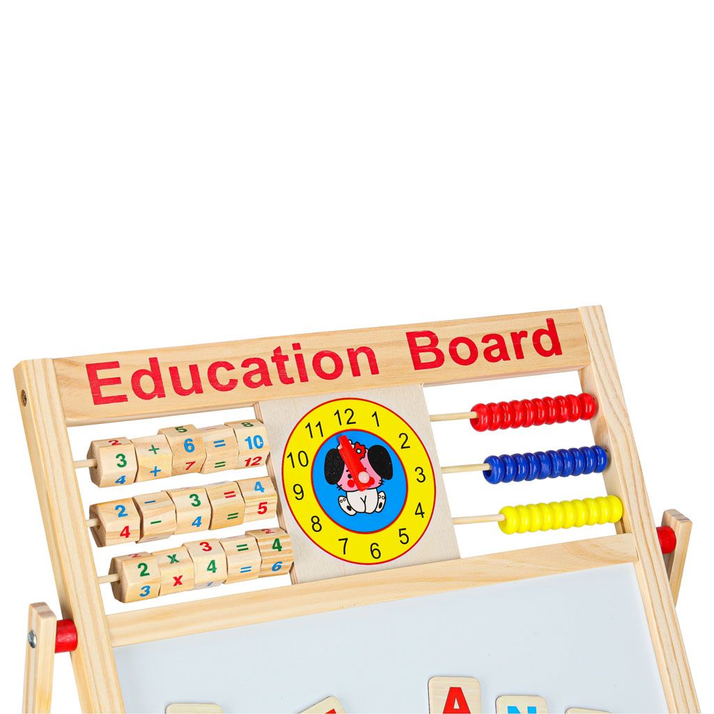 Dwustronna tablica magnetyczna i kredowa z liczydłem i zegarem 42x32,5cm