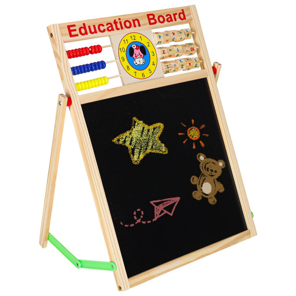 Dwustronna tablica magnetyczna i kredowa z liczydłem i zegarem 42x32,5cm