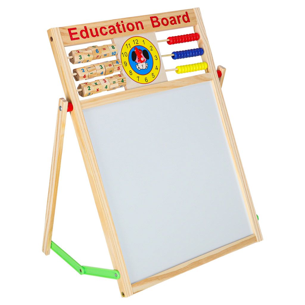 Dwustronna tablica magnetyczna i kredowa z liczydłem i zegarem 42x32,5cm