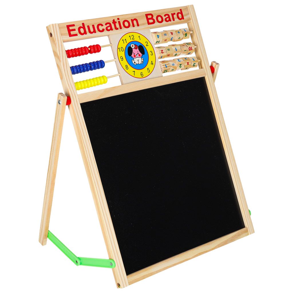 Dwustronna tablica magnetyczna i kredowa z liczydłem i zegarem 42x32,5cm