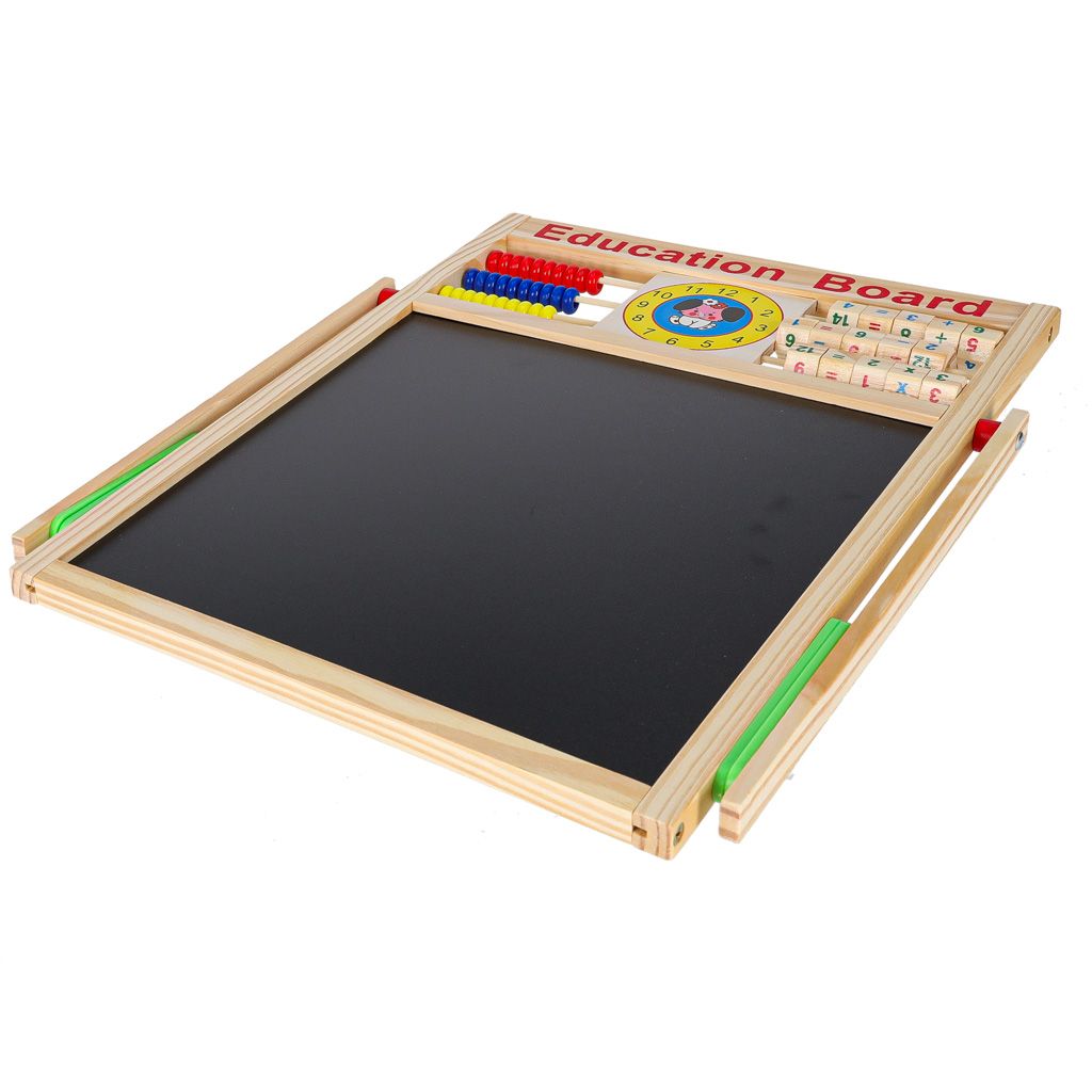 Dwustronna tablica magnetyczna i kredowa z liczydłem i zegarem 42x32,5cm