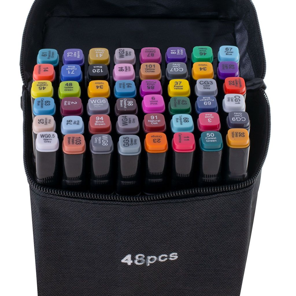 Zestaw 48 dwustronnych markerów alkoholowych + podstawka i etui