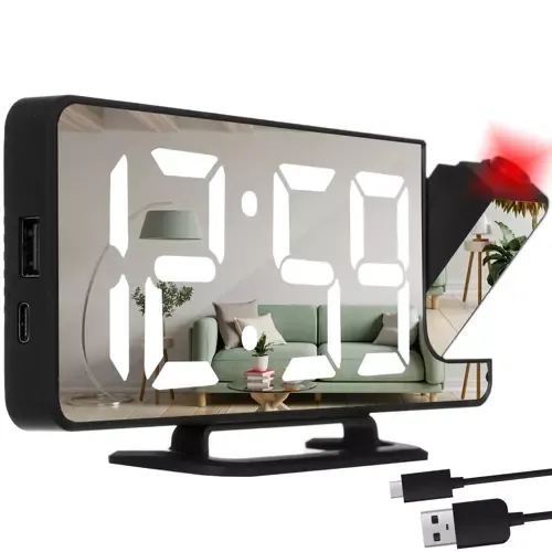 Zegar, budzik, lustro i projektor 4w1