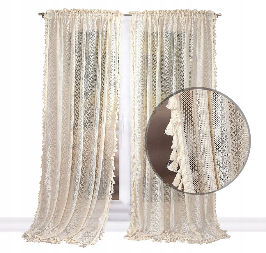 Zasłona BOHO koronkowa 145×250 cm na taśmie, 1 sztuka