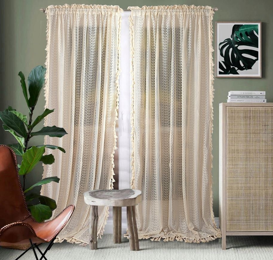 Zasłona BOHO koronkowa 145×250 cm na taśmie, 1 sztuka