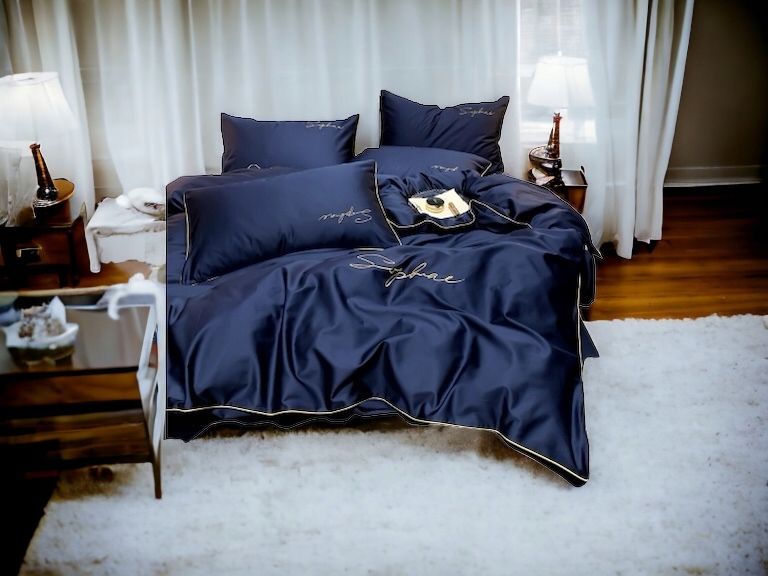 3-częściowy komplet pościeli z mikrofibry 200x220cm, kolor granatowy