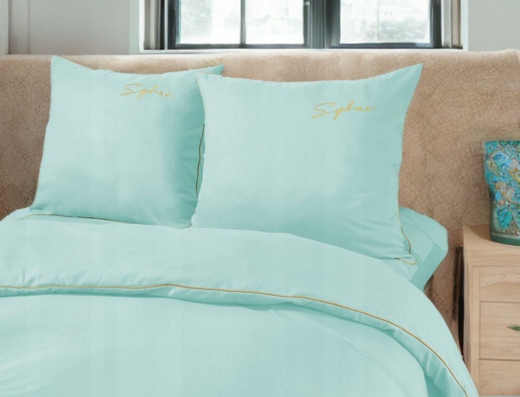 3-częściowy komplet pościeli z haftem, kolor miętowy, 160x200 cm