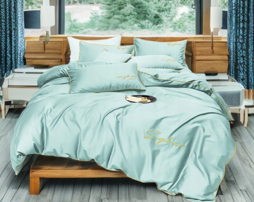 3-częściowy komplet pościeli z haftem, kolor miętowy, 160x200 cm