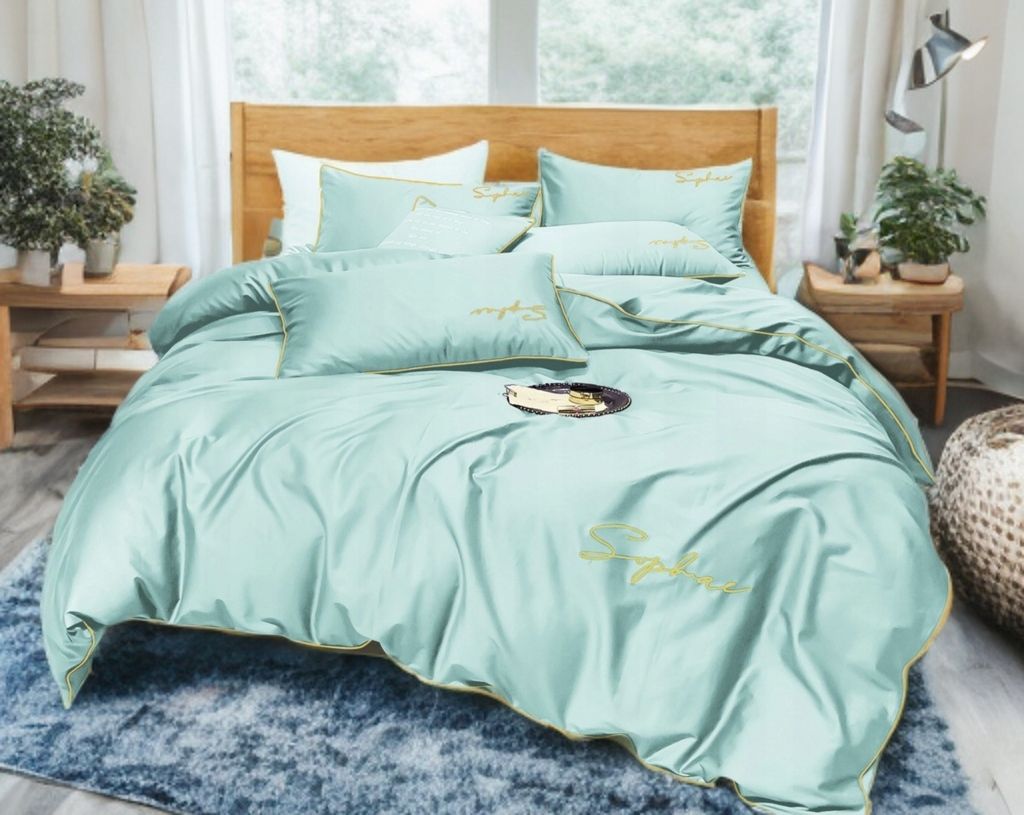 3-częściowy komplet pościeli z haftem, kolor miętowy, 160x200 cm