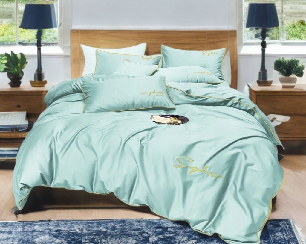 3-częściowy komplet pościeli z haftem, kolor miętowy, 160x200 cm