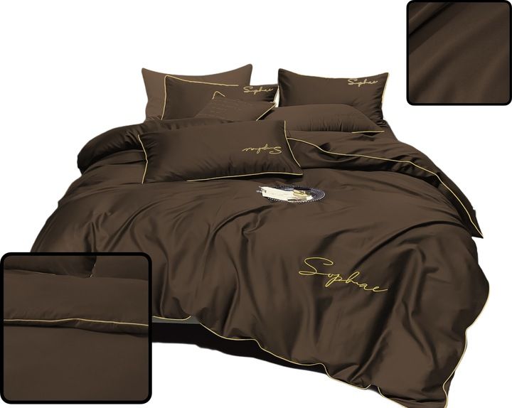 3-częściowy komplet pościeli z haftem, kolor czekoladowy, 200x220 cm
