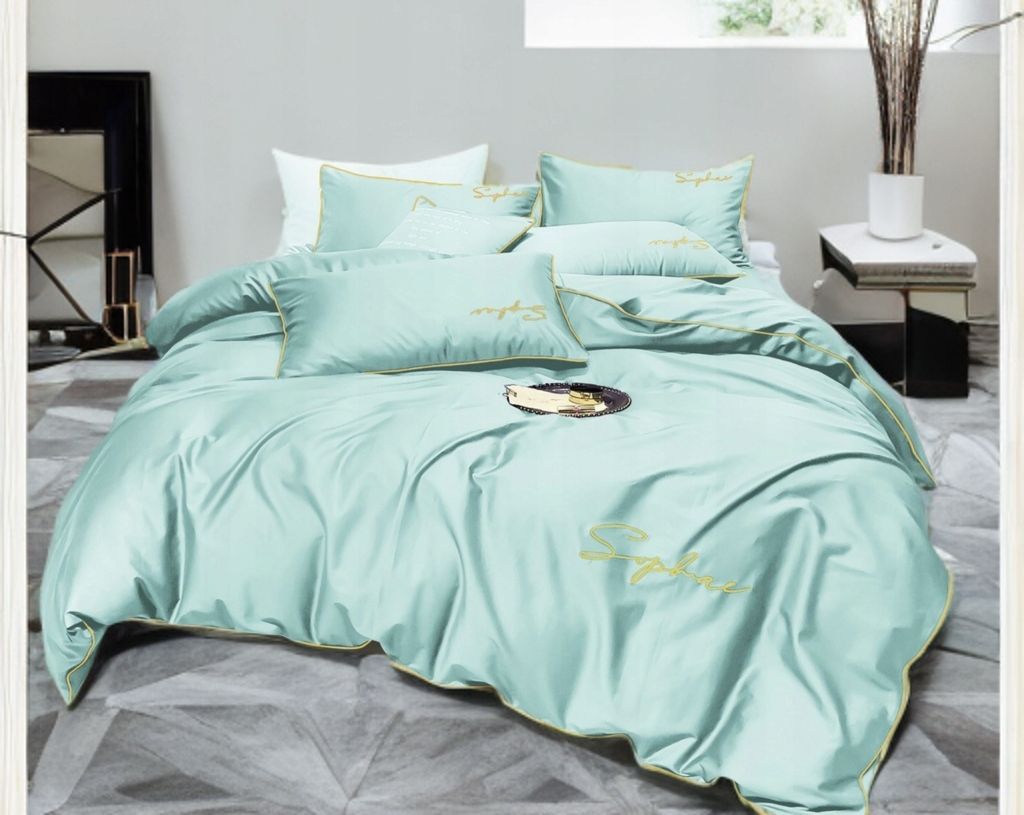 3-częściowy komplet pościeli z haftem, kolor miętowy, 200x220 cm