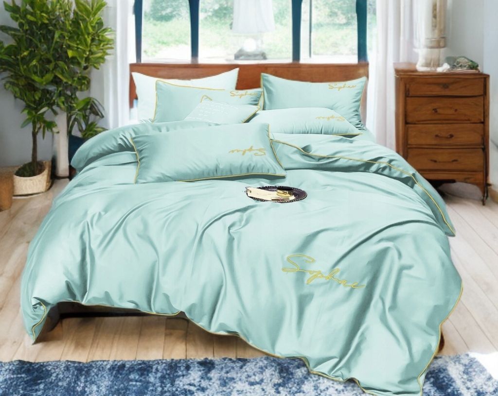3-częściowy komplet pościeli z haftem, kolor miętowy, 200x220 cm