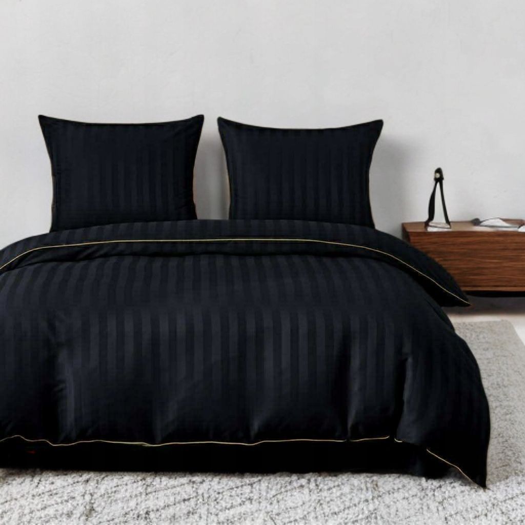 3-częściowy komplet pościeli adamaszkowej, kolor czarny, 160x200 cm