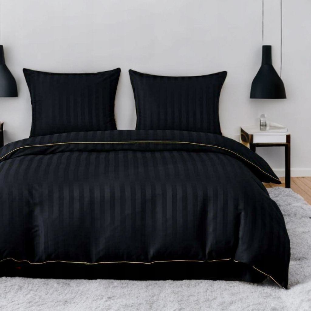 3-częściowy komplet pościeli adamaszkowej, kolor czarny, 160x200 cm