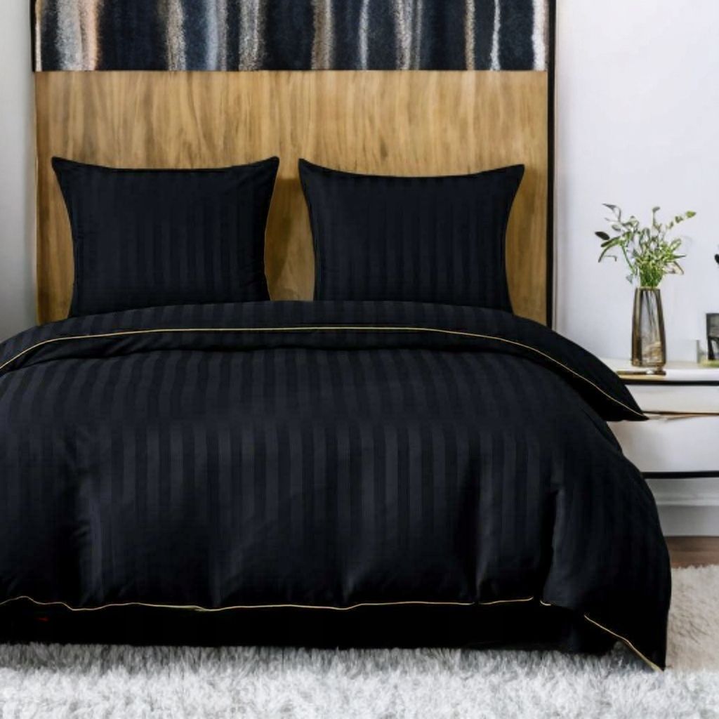 3-częściowy komplet pościeli adamaszkowej, kolor czarny, 160x200 cm