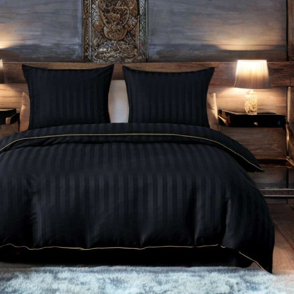 3-częściowy komplet pościeli adamaszkowej, kolor czarny, 160x200 cm