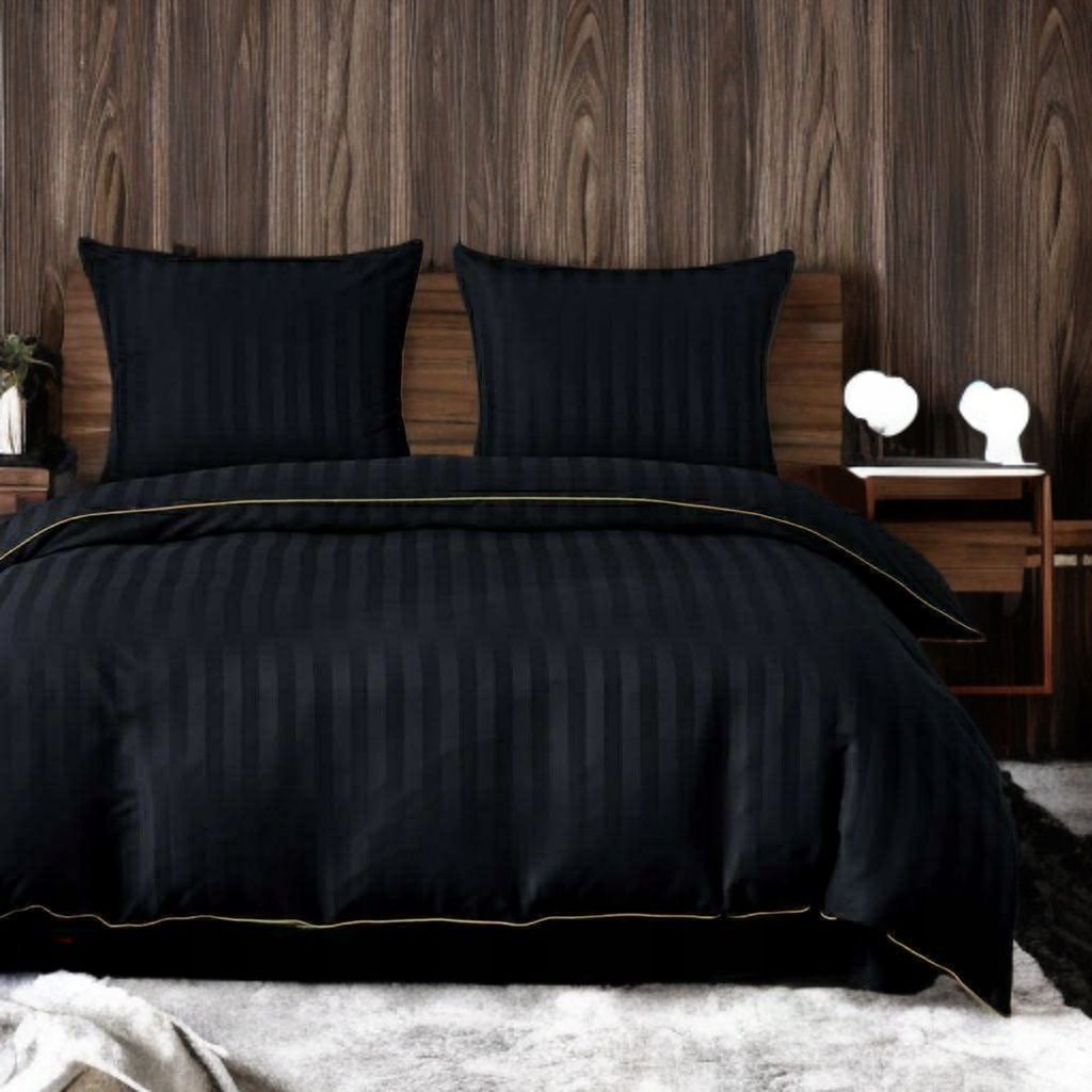 3-częściowy komplet pościeli adamaszkowej, kolor czarny, 160x200 cm