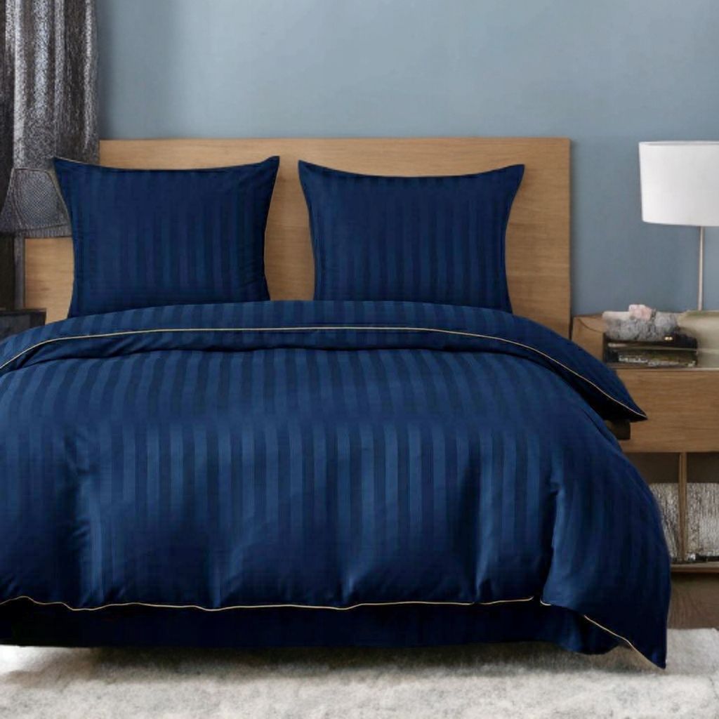 3-częściowy komplet pościeli adamaszkowej, kolor granatowy, 160x200 cm